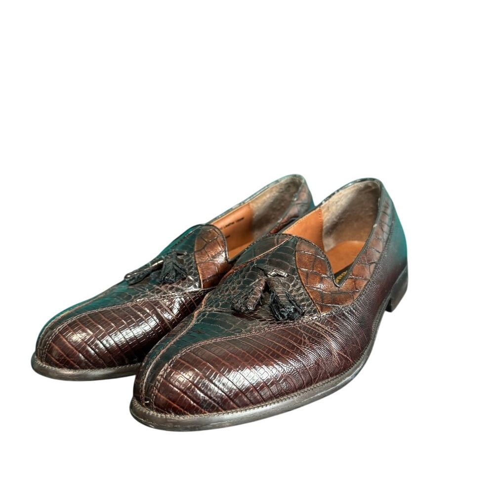 Stacy Adams Genuine Snake Leather Brown & Black Men's Dress Loafers 10M